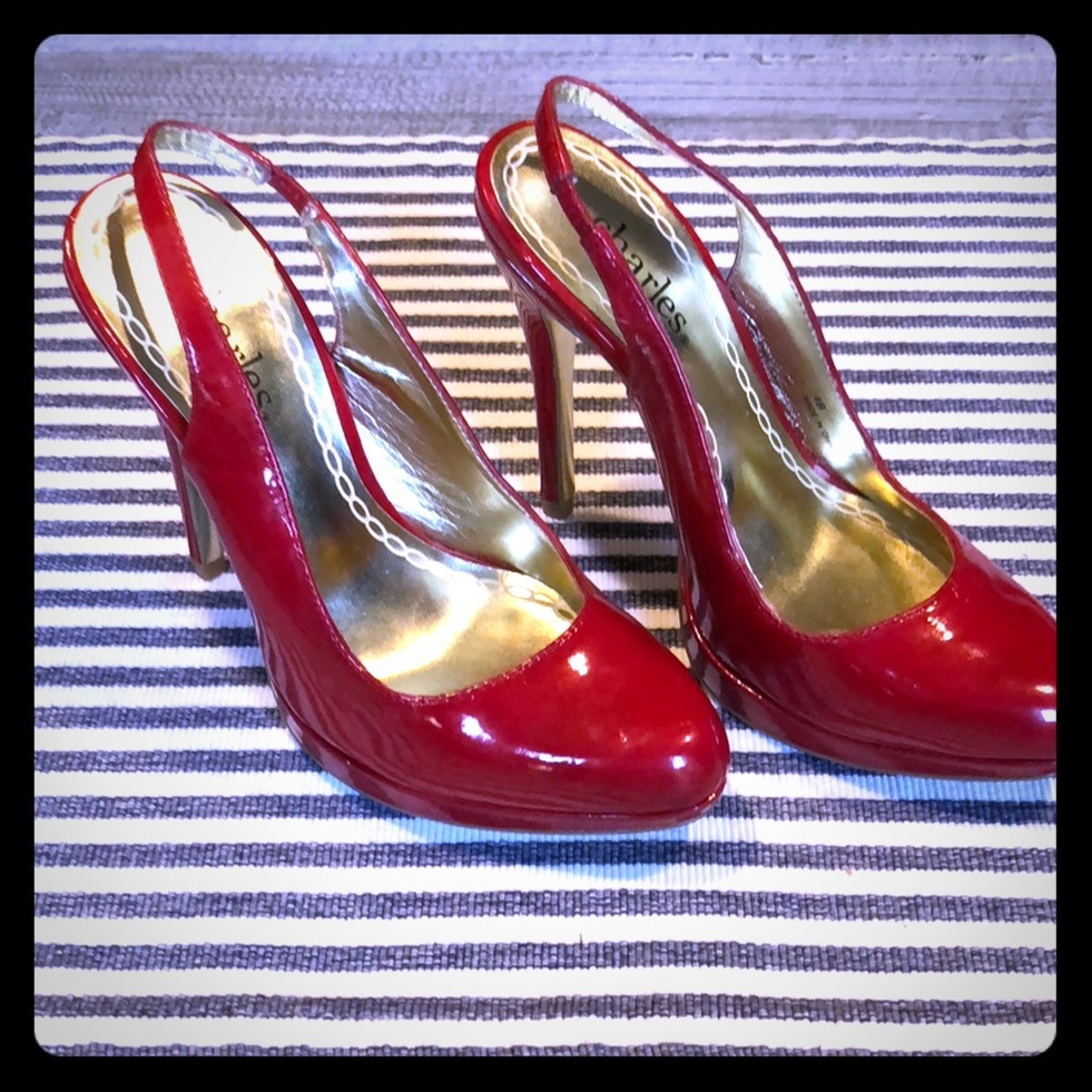 Charles David Red Patent Platform Stilettos